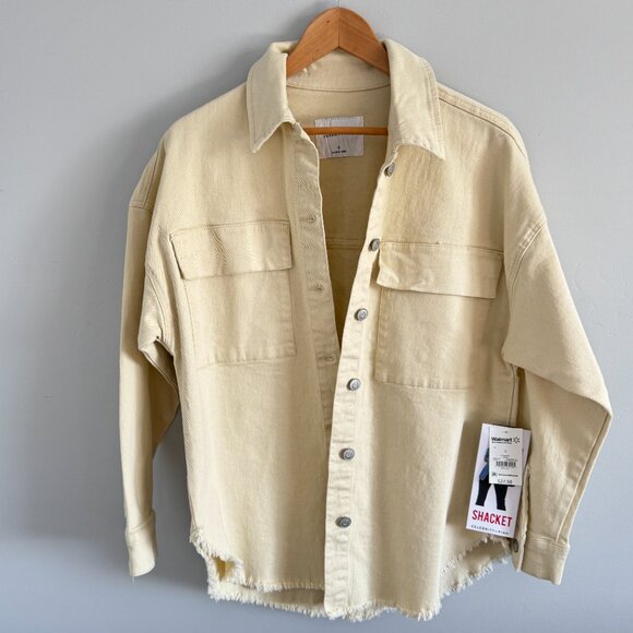 NWT Women's Celebrity Pink Denim Cream Button-up Shacket Jacket  Small Rodeo - Picture 8 of 14